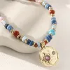 Colorful bead string necklace, golden pendant, fashionable, versatile, simple and trendy women's accessory gift Application Scenario